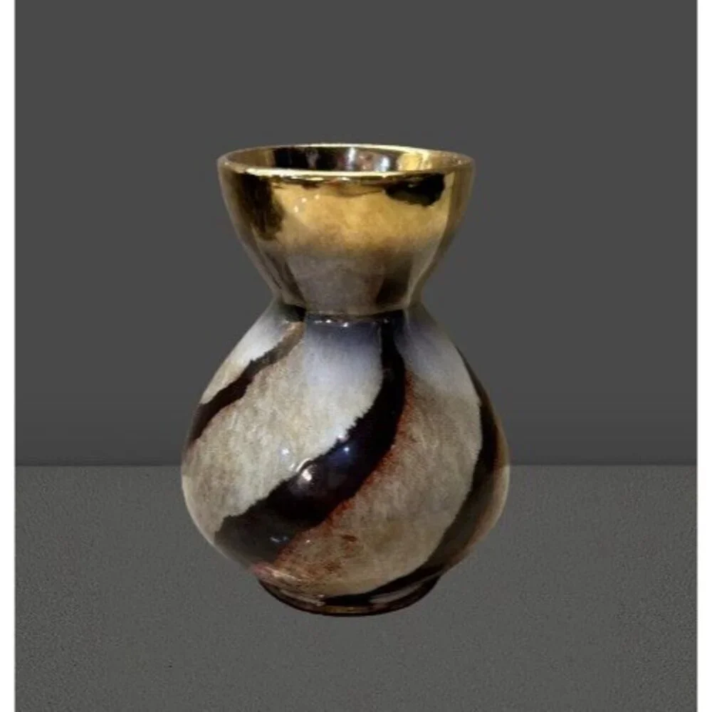 Vintage West Germany Metal Enamel Vase Marked 3 1/4